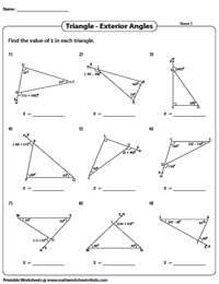 Angle Sum Property and Exterior Angle Theorem | Triangle Worksheets