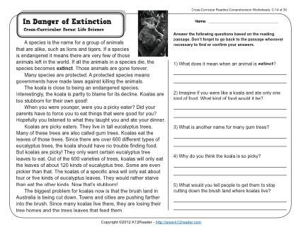 In danger of Extinction | 3rd Grade Reading Comprehension Worksheet