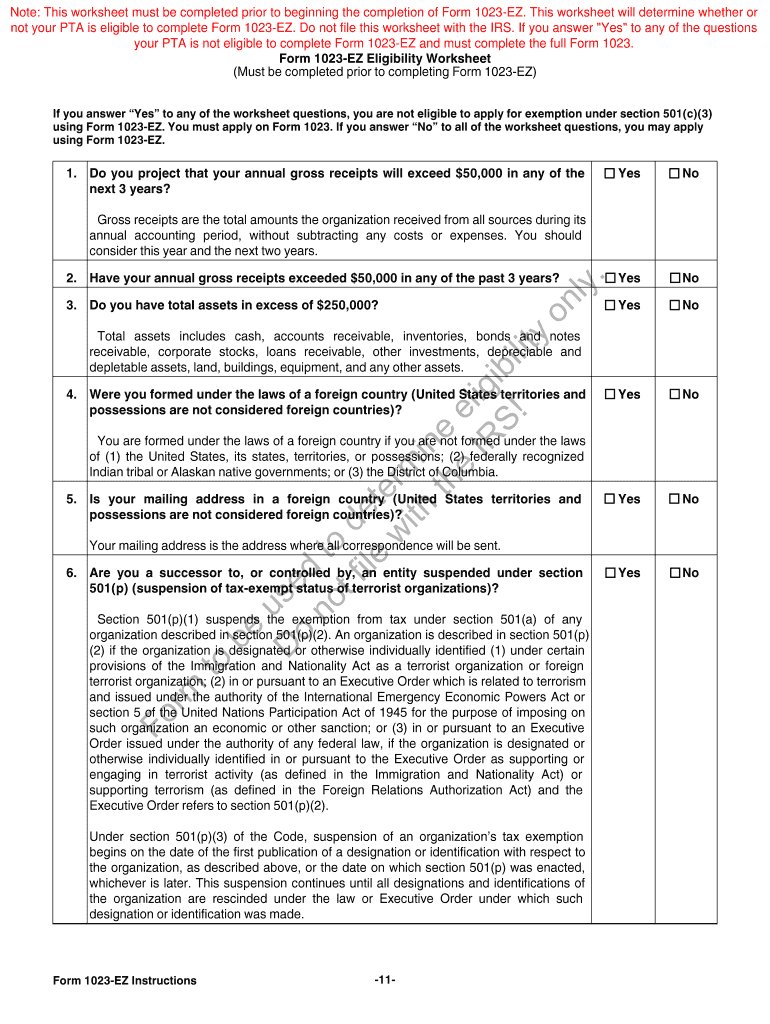 Form 1023 ez eligibility worksheet: Fill out &  sign online | DocHub