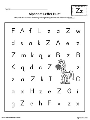 Alphabet Letter Hunt: Letter Z Worksheet | MyTeachingStation.com