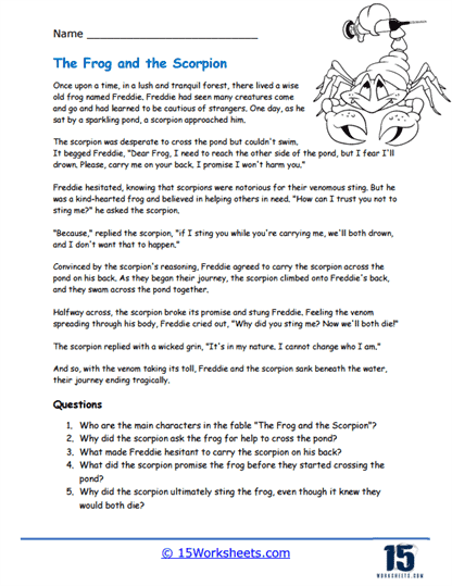 Fable Comprehension Worksheets - 15 Worksheets Library
