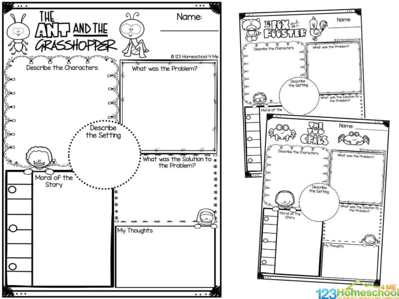 FREE Printable Aesops Childrens Fables Worksheets - Set 2