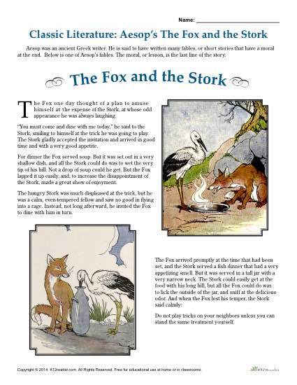 Aesops The Fox and the Stork - Literature Comprehension Set