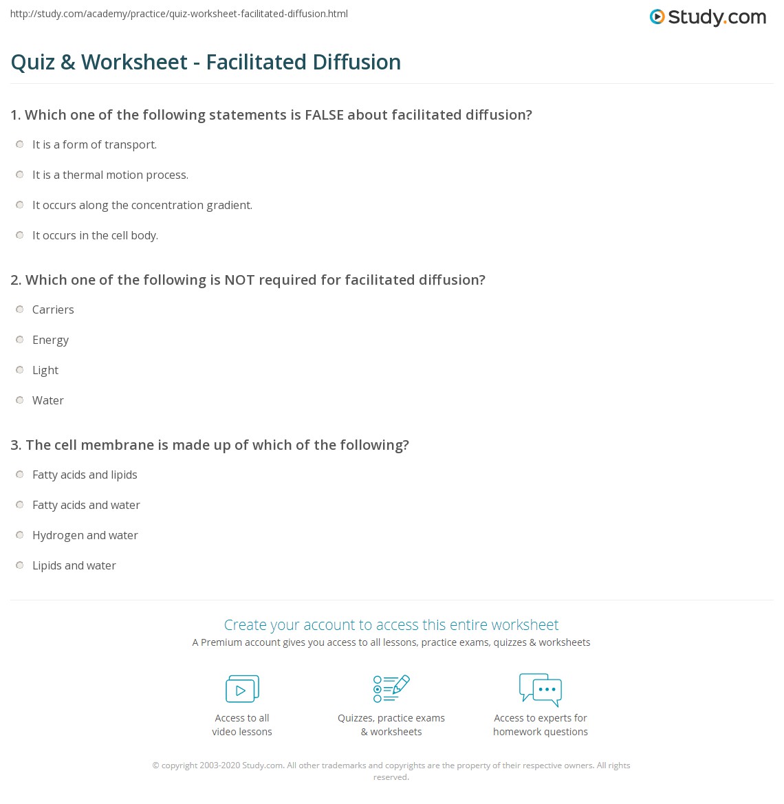Quiz &  Worksheet - Facilitated Diffusion | Study.com