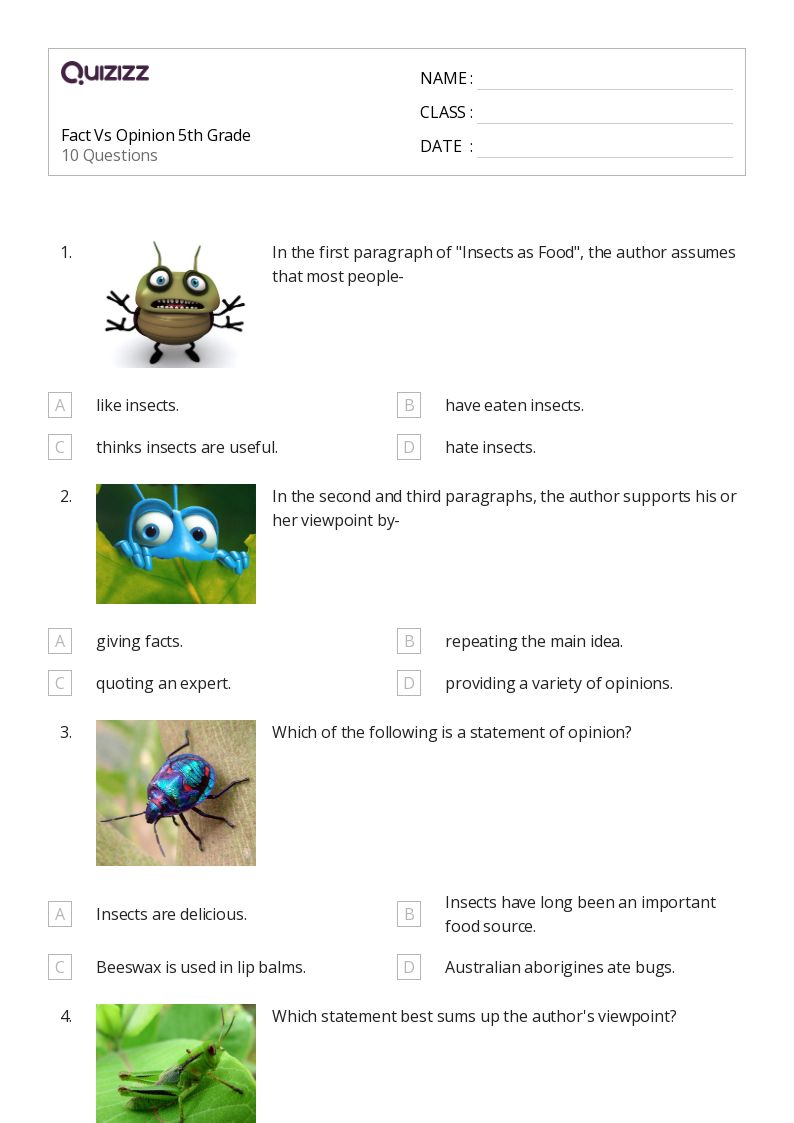 fact and opinion worksheet 6th grade