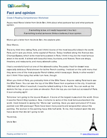 fact and opinion worksheet for 5th grade
