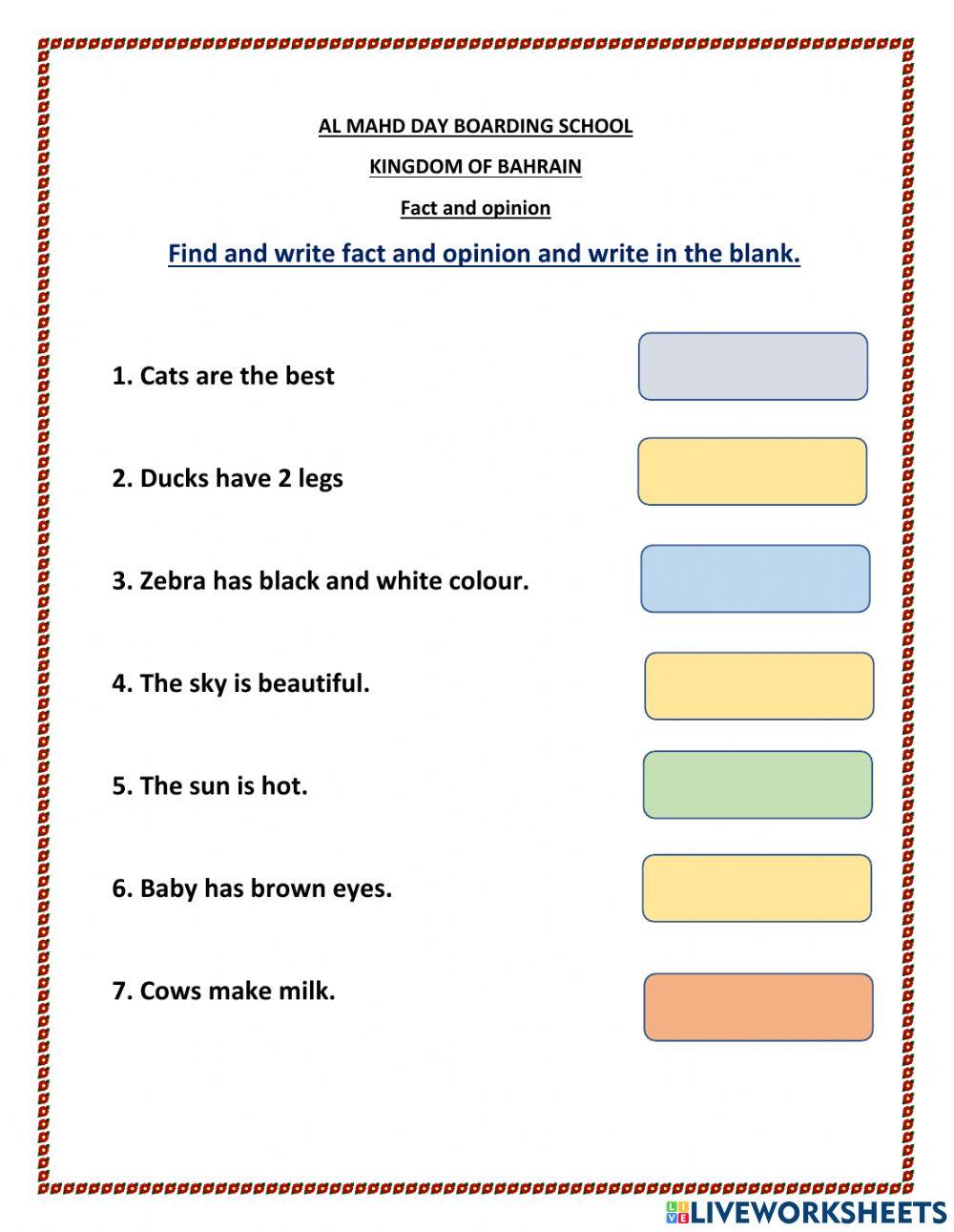 fact and opinion worksheet for gr 1