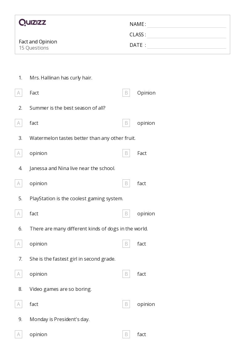 fact and opinion worksheet for gr 1