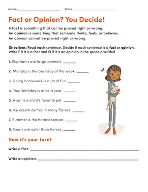 fact and opinion worksheet for grade 1