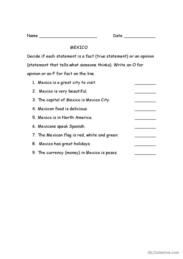 fact and opinion worksheet in spanish