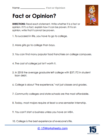 fact and opinion worksheet kindergarten