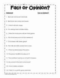fact and opinion worksheet kindergarten