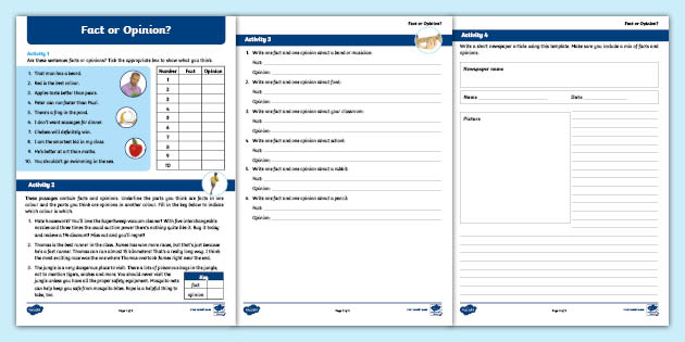fact and opinion worksheet middle school