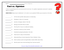 fact and opinion worksheet middle school