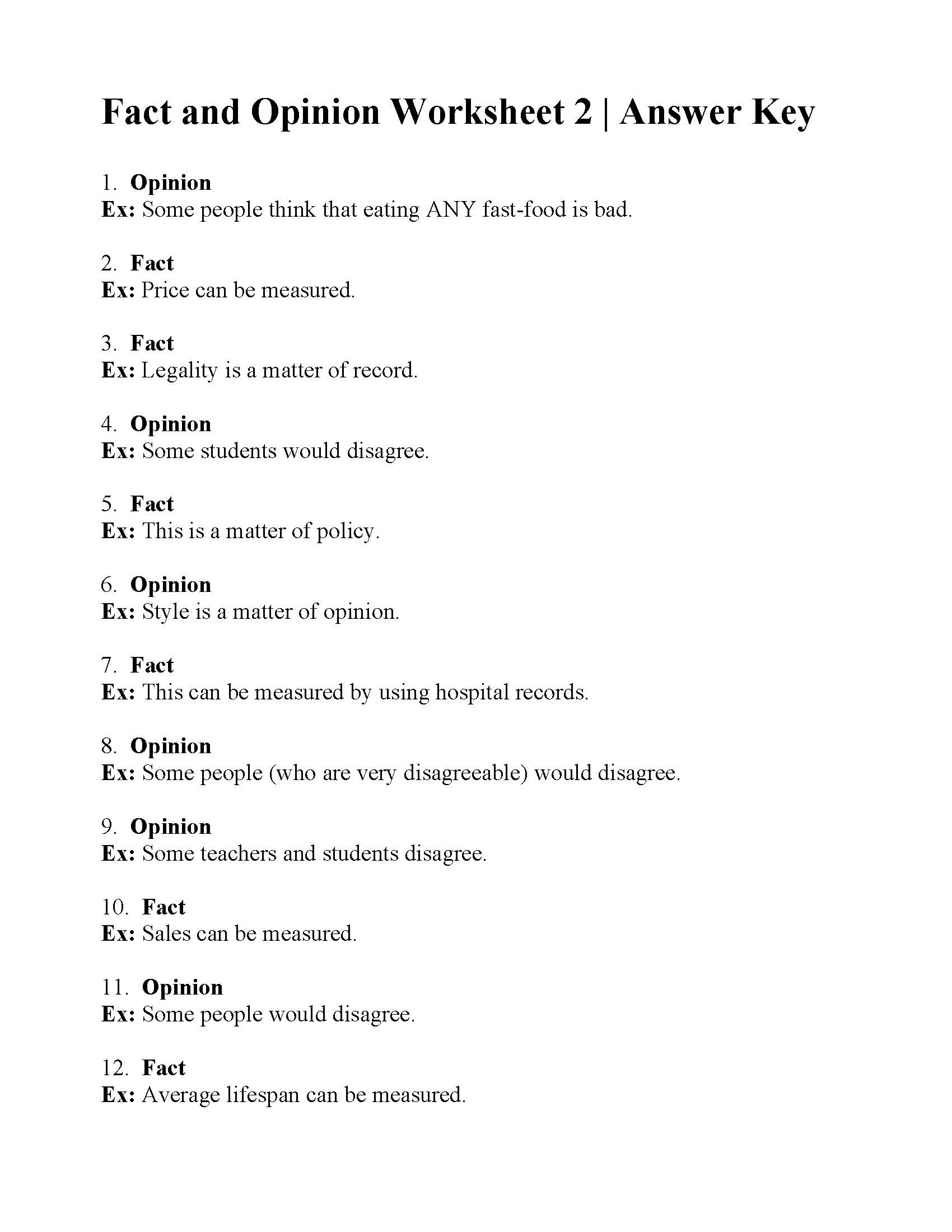 fact and opinion worksheet pdf