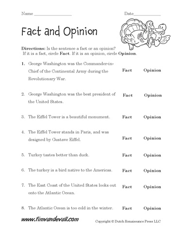 Fact and Opinion Worksheets - Tims Printables