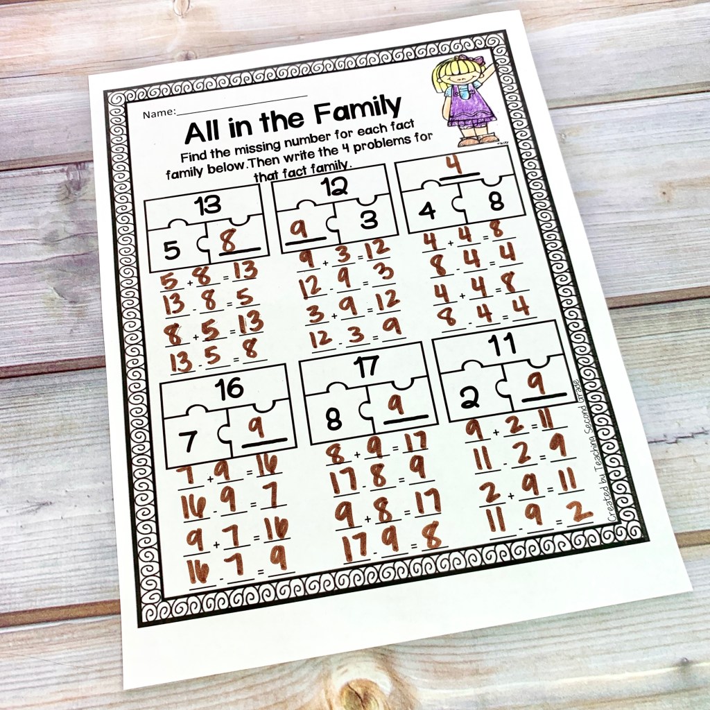 fact families worksheet 2nd grade