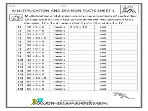 Fact Families Multiplication and Division Lesson Plans &  Worksheets