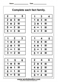 fact families worksheet