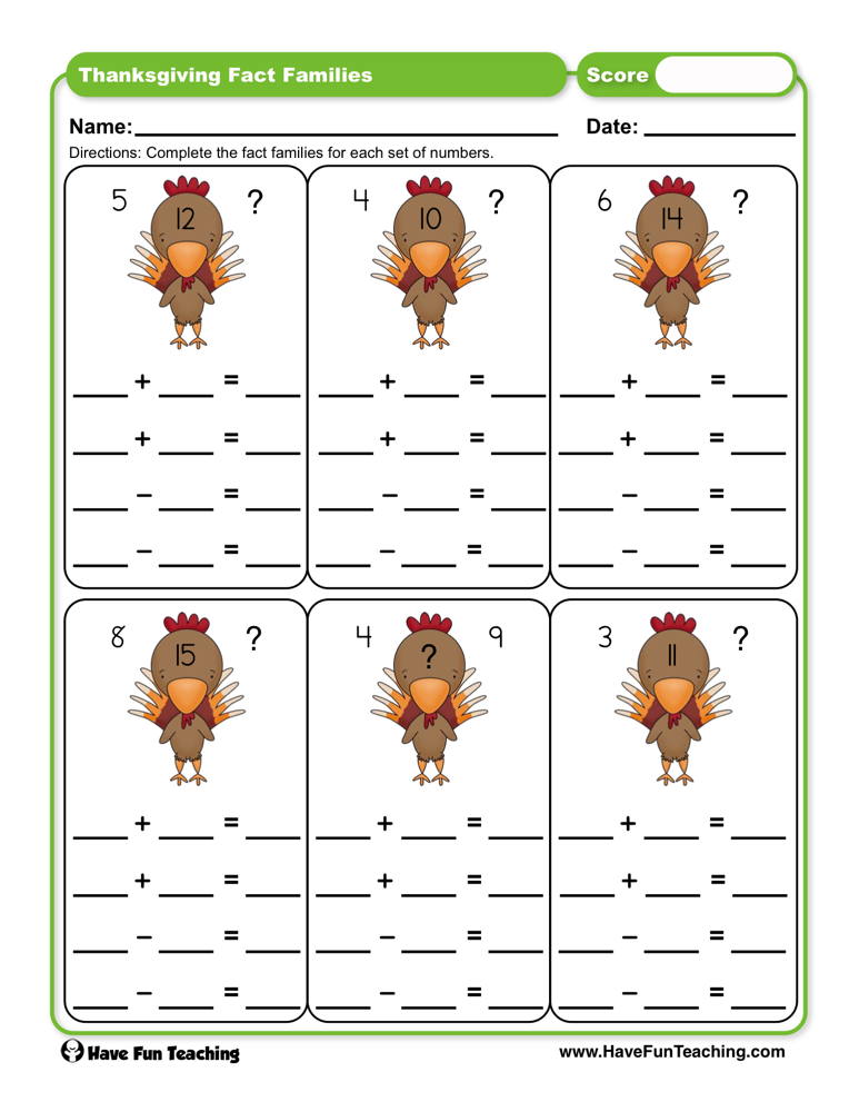 fact families worksheet