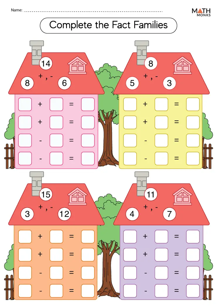 fact family worksheet for 1st grade