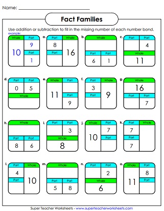 fact family worksheet for 1st grade