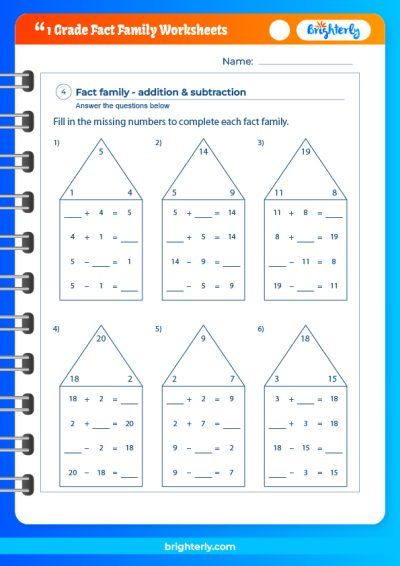 fact family worksheet for 1st grade