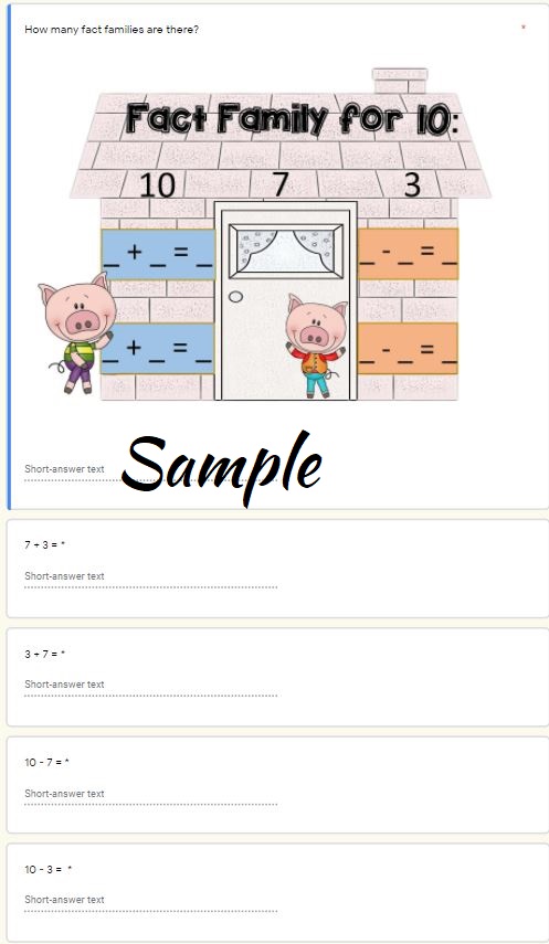 fact family worksheet for 1st grade