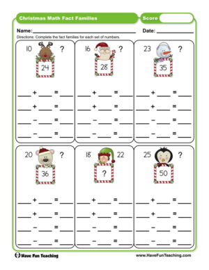fact family worksheet for 1st grade