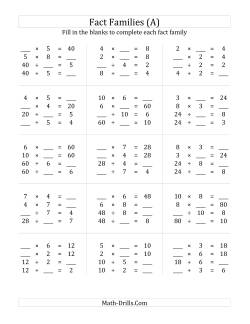 fact family worksheet grade 1