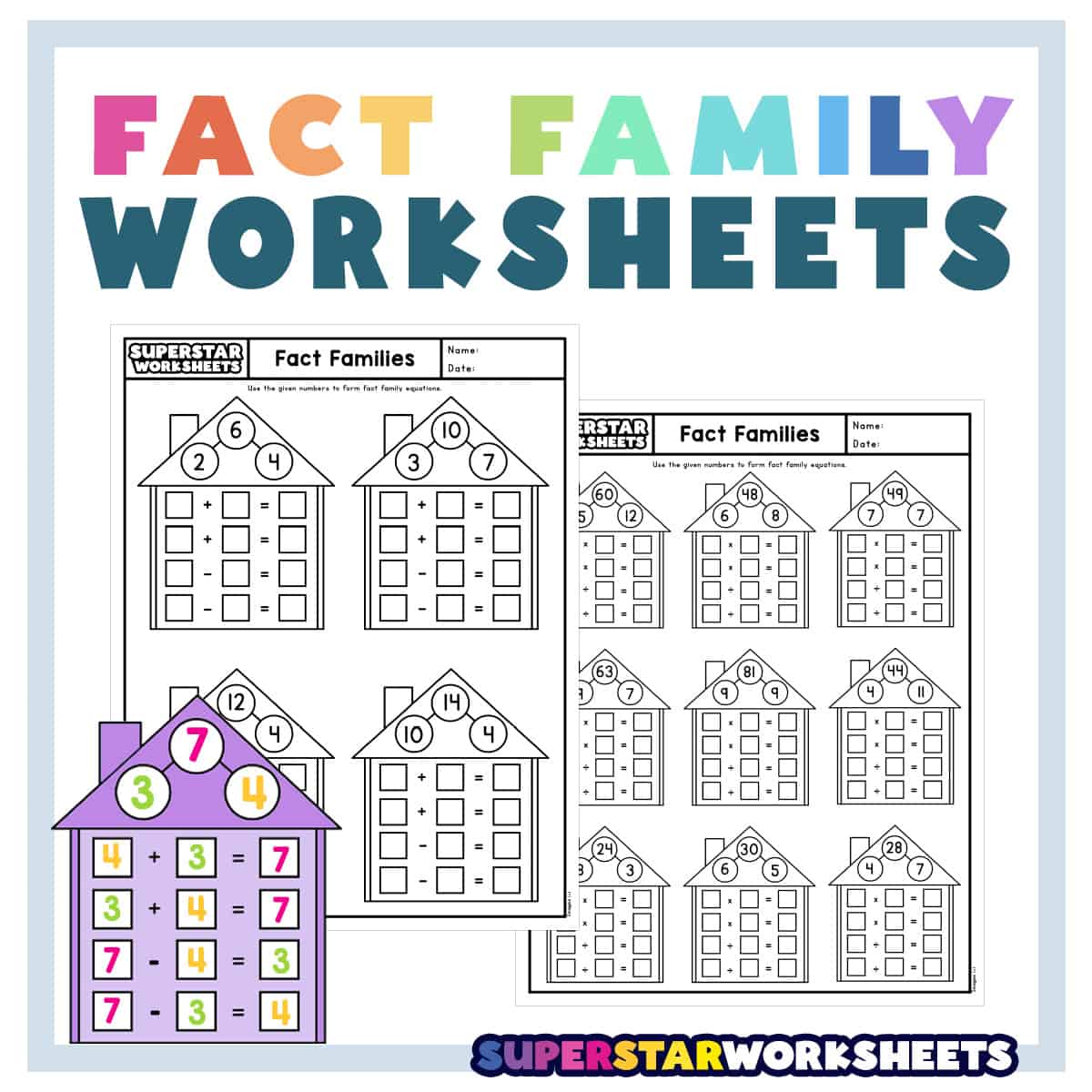 fact family worksheet mult and div