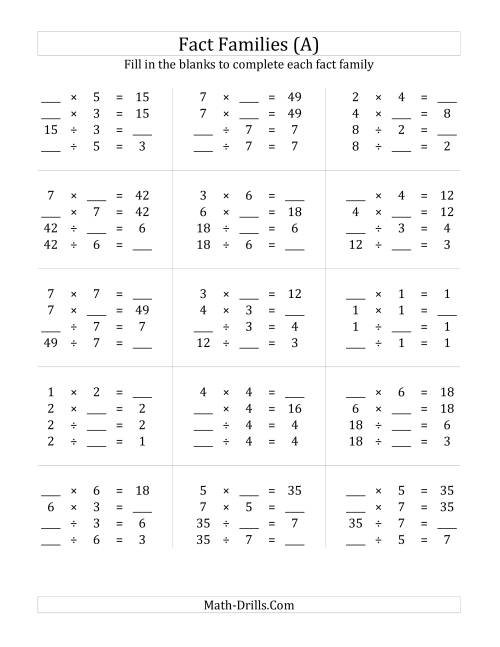 Multiplication and Division Relationships with Products to 49 (A)