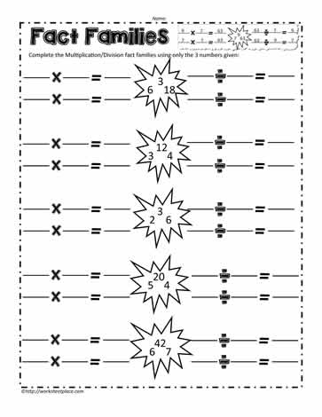 fact family worksheet multiplication and division