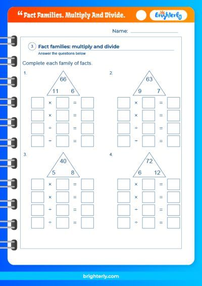fact family worksheet multiplication and division