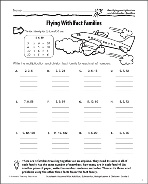 fact family worksheet multiplication and division