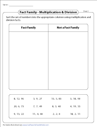 fact family worksheet multiplication and division