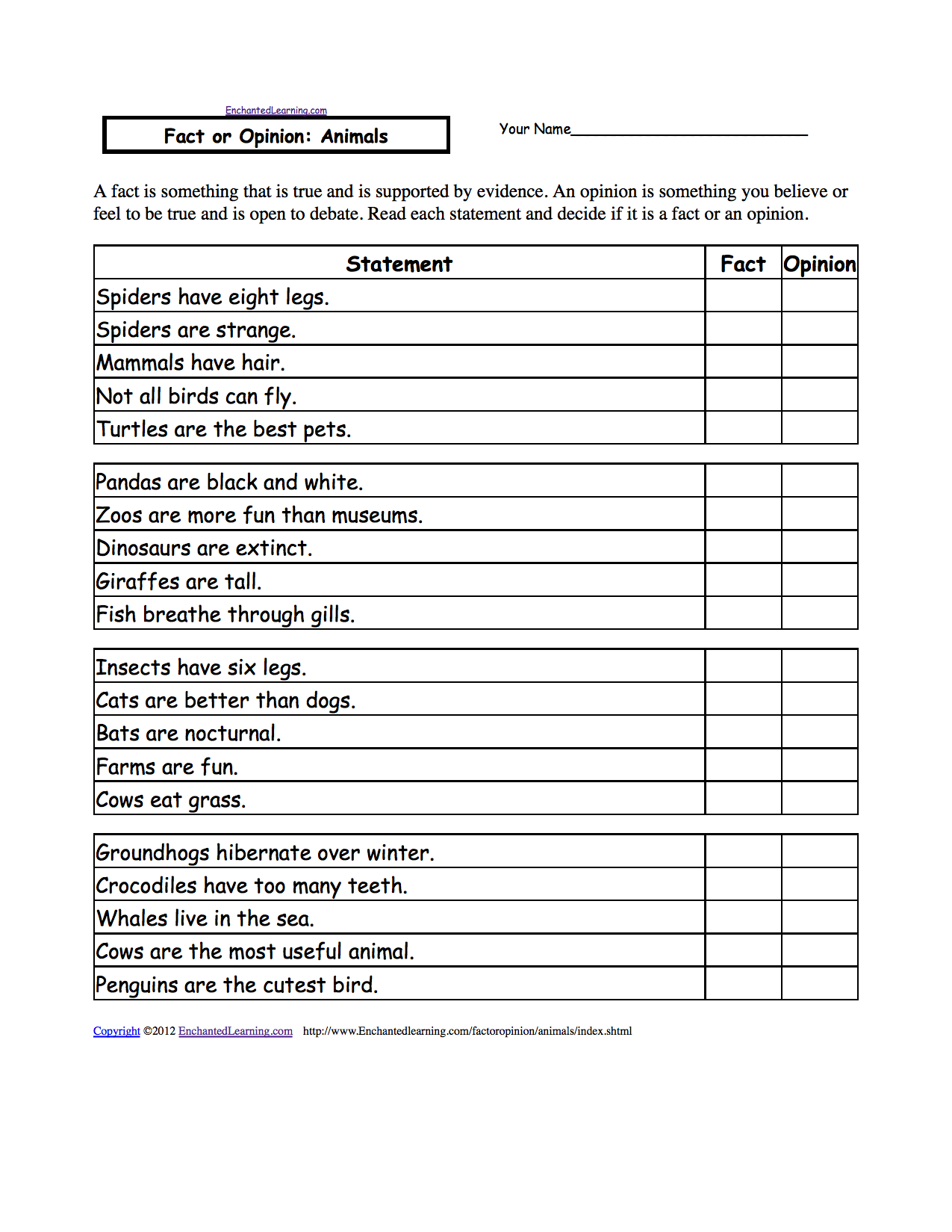 fact or opinion worksheet
