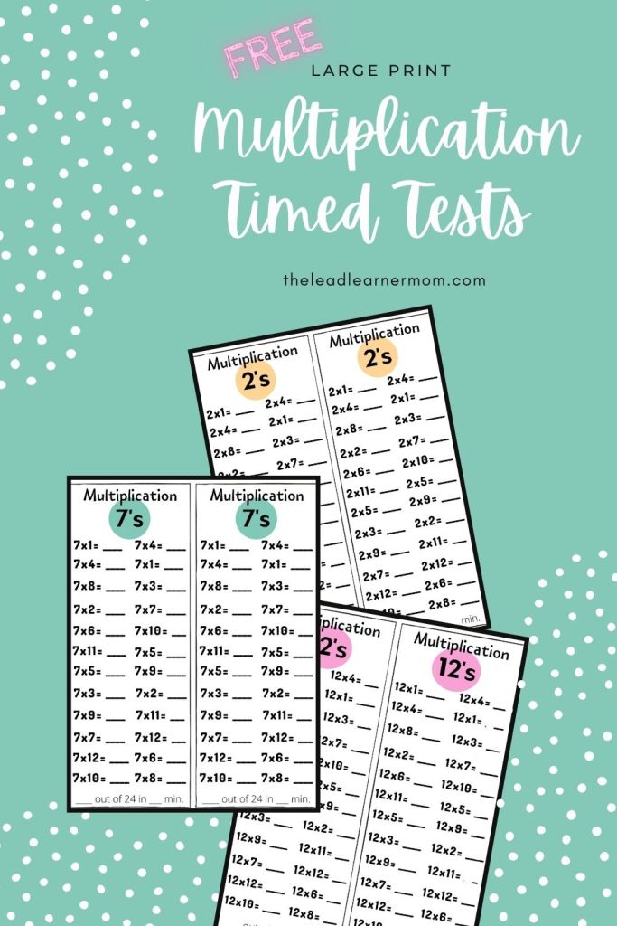 Free Printable: Large Print Multiplication Timed Tests - The Lead ...