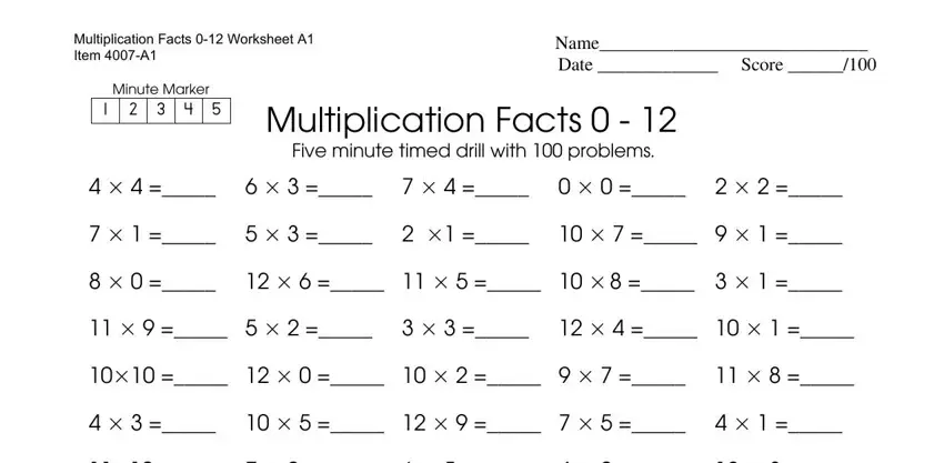 Multiplication Timed Test 0 12 ≡ Fill Out Printable PDF Forms Online