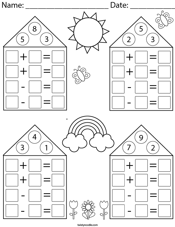 Addition/Subtraction Fact Family Practice Math Worksheet - Twisty ...