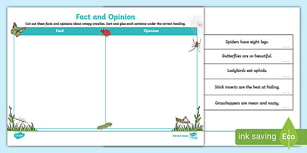 Fact and Opinion Cut and paste sorting activity years 1- 2