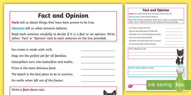 Fact or Opinion Activity Sheet | Year 1 |  