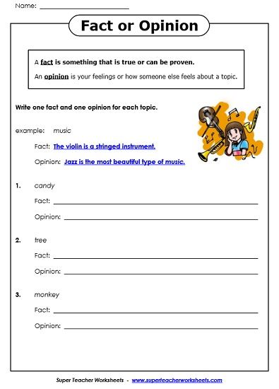 fact vs opinion worksheet