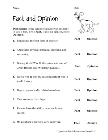 Fact and Opinion Worksheets - Tims Printables