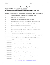 Fact or Opinion Worksheets