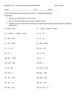 Factoring Polynomials Worksheet 2020-2024 - Fill and Sign ...