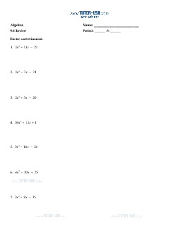 Worksheet: Factoring Trinomials with Leading Coefficient > 1 ...