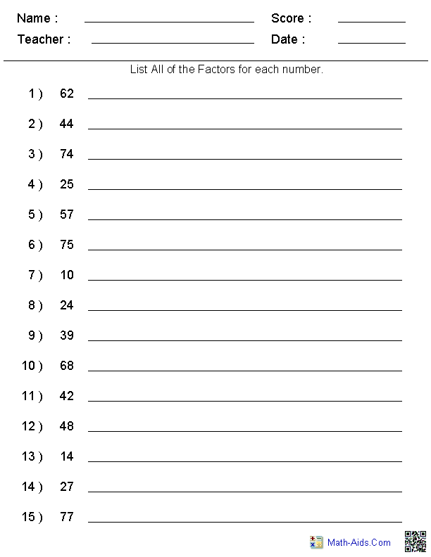 Factors Worksheets | Printable Factors and Multiples Worksheets