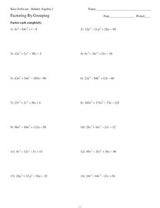 Factoring By Grouping Worksheet for 9th - 10th Grade | Lesson Planet