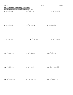 Factoring Trinomials Worksheet Answer Key - Fill Online, Printable ...